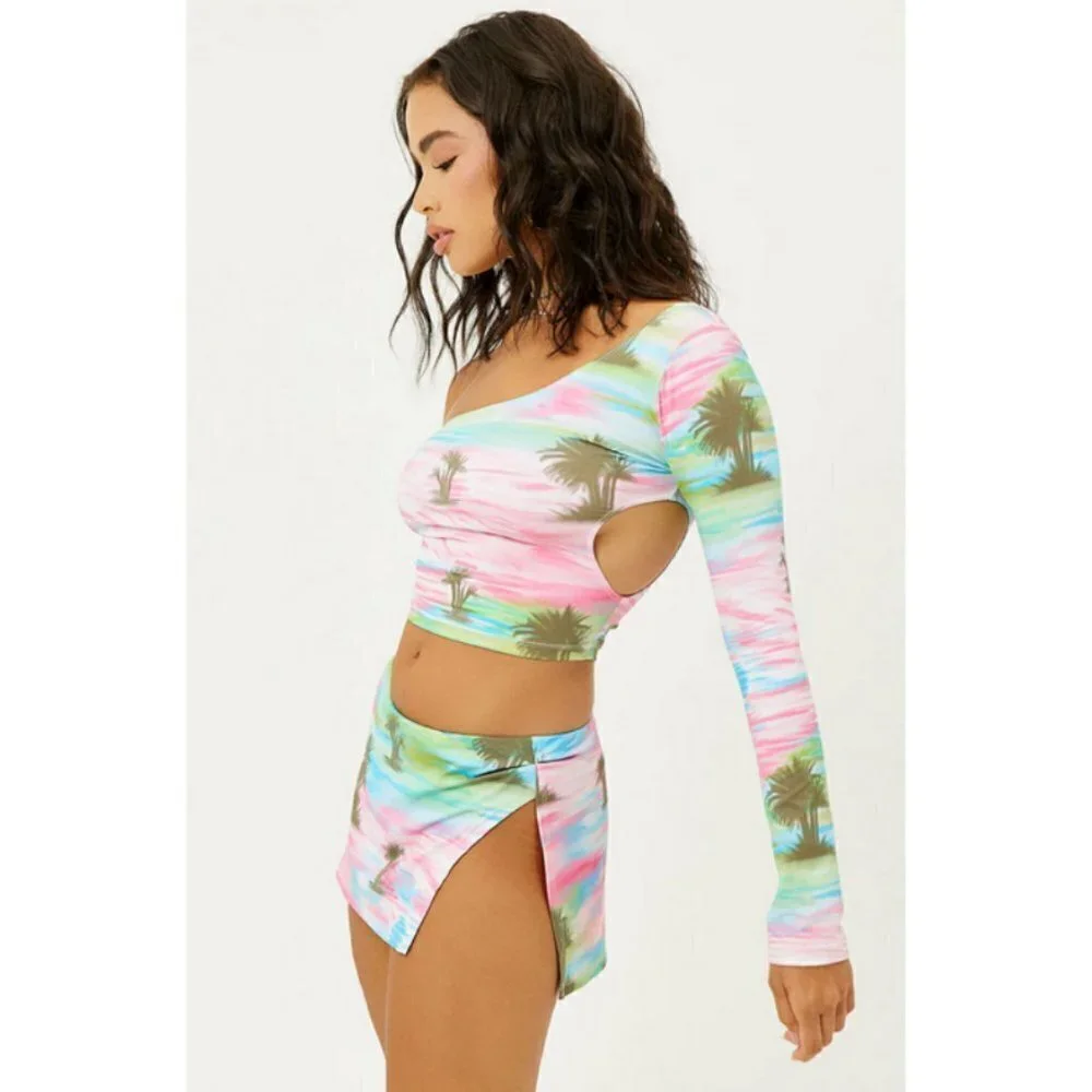 💕FRANKIES BIKINIS💕 Tina One Shoulder Bikini Top ~ Palmz Print Large L NWT